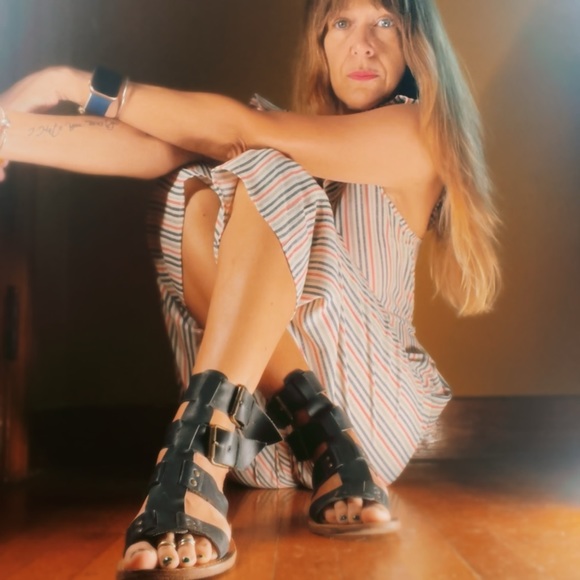 Black Leather Gladiator Sandals - Picture 3 of 15